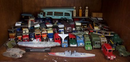 A quantity of loose and playworn die-cast scale model vehicles, comprising Dinky, Corgi, Matchbox,
