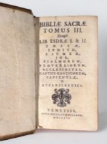 BIBLIAE SACRAE, TOMUS III (Volume III) published Venetiis, Nicolaum Pezzana, 1714, 32mo, wrapped