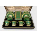 1930s Crown Devon Fieldings 'Art Deco' coffee set, decorated with mottled green grounds and