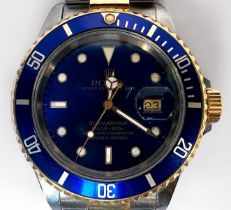 A gents Rolex stainless steel and 18ct yellow gold ‘Rolesor’ Submariner wristwatch, model 16613, C.