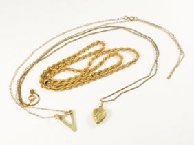 A 9ct yellow gold rope necklace, together with two other 9ct gold pendant and chains, total weight
