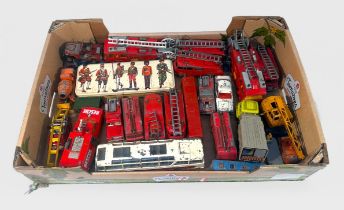 A collection assorted loose and playworn Dinky Toys and Supertoys fire engines, also including Dinky