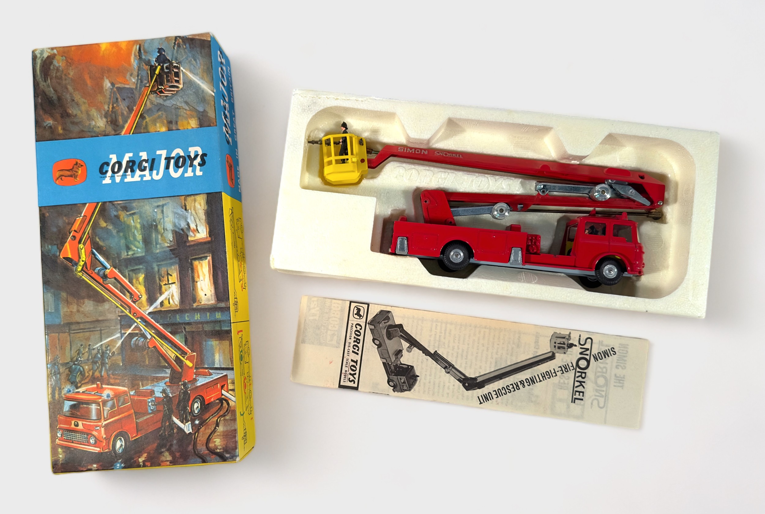 A boxed Corgi Toys Major 1127 Bedford Simon Snorkel Fire Engine, red body, silver trim and