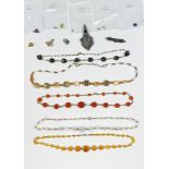 Various items of costume jewellery including five crystal bead necklaces, a silver bar brooch, a