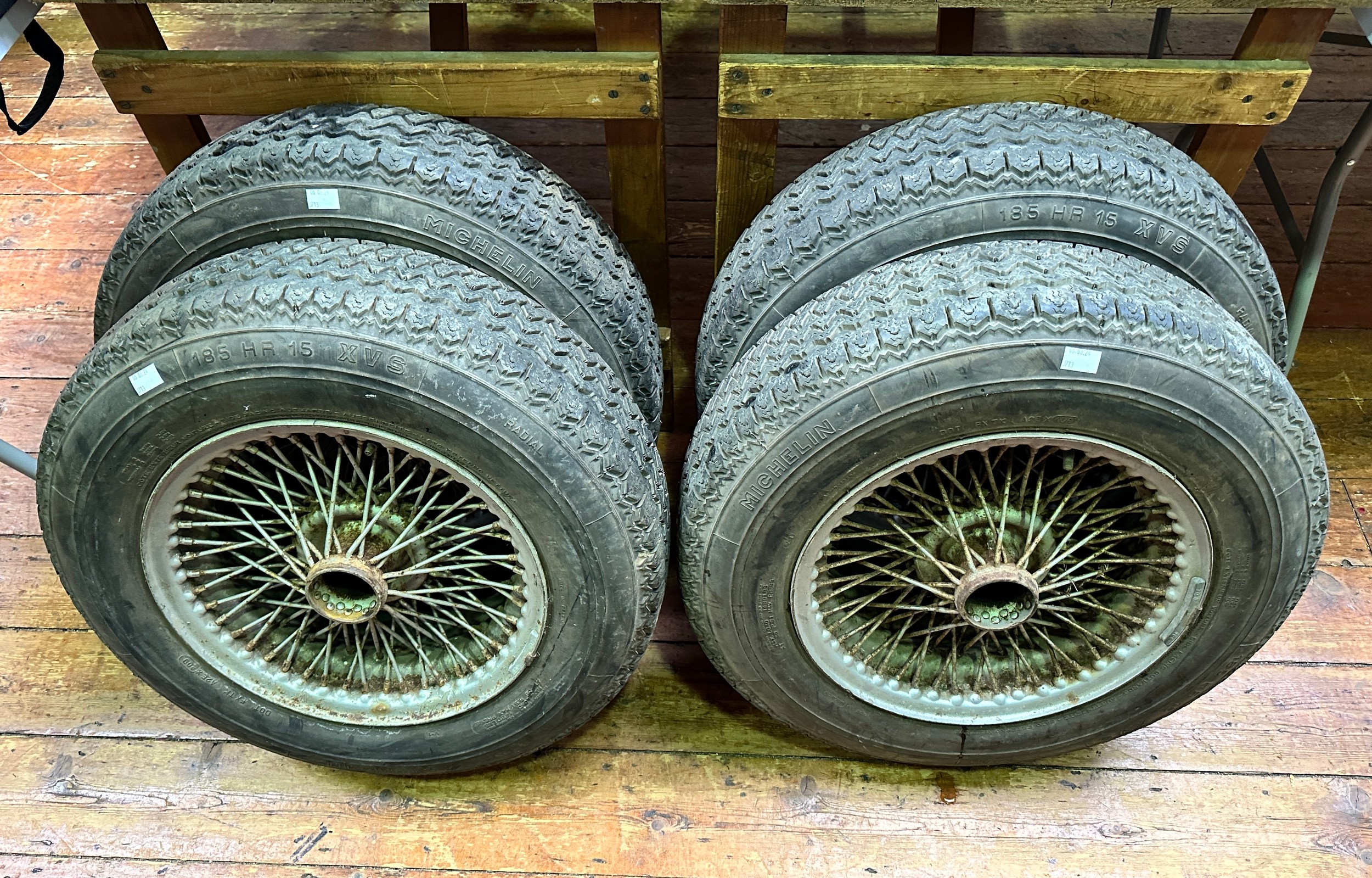 Jaguar E-Type Series 1, a set of four chrome wire wheels, each 41.5cm in diameter, shod with - Image 2 of 3