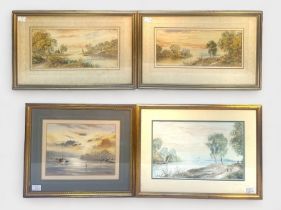 E. Lewis, A pair of Victorian lake scens with sailing boats and figures, signed and dated '98',