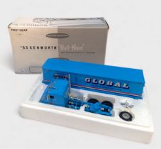 A boxed 1/34 scale First Gear 1953 Kenworth ‘Bull-Nose’ COE tractor unit with 35 foot box trailer in