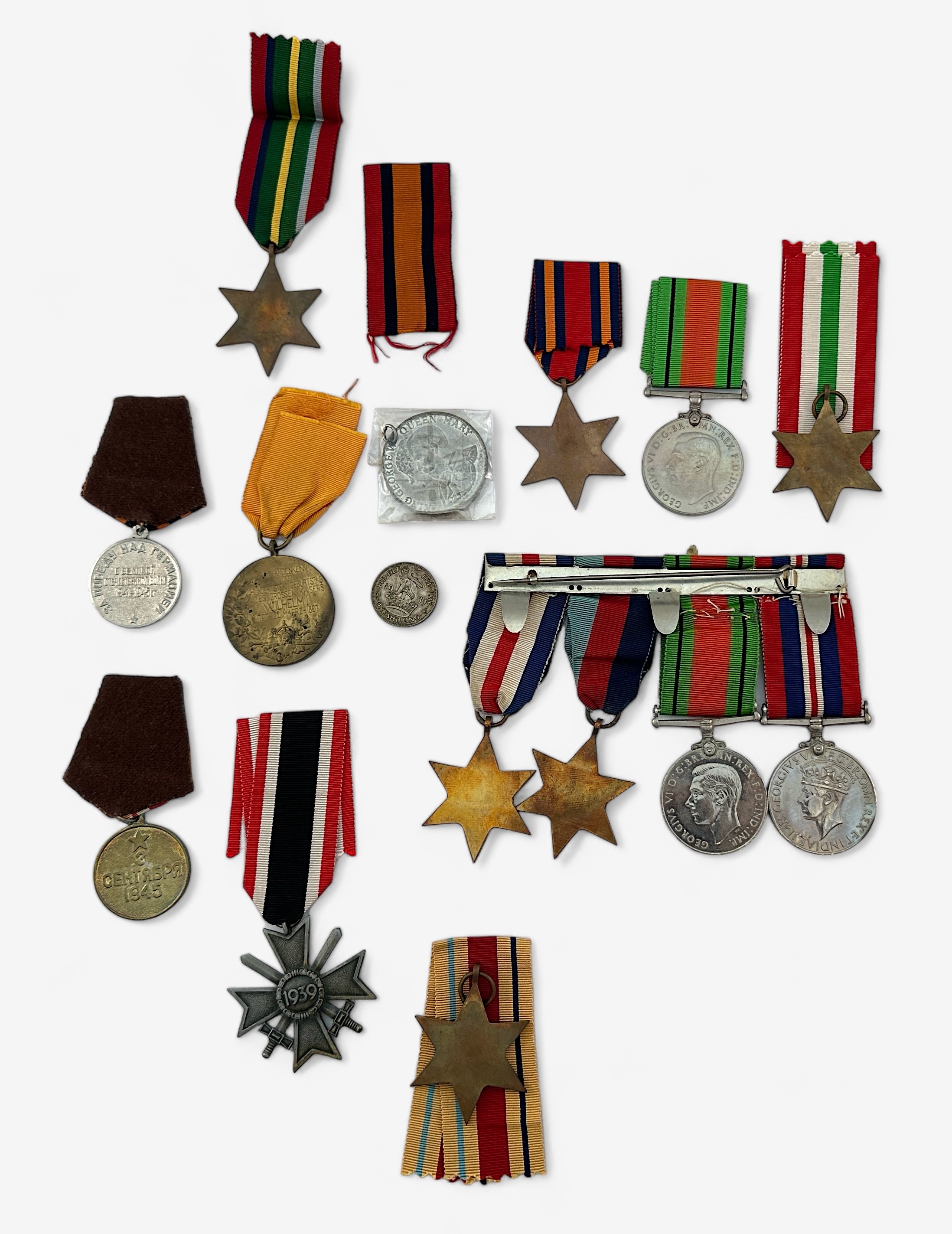 WW2 medals comprising a swing-mounted set of four and loose set of five, with addressed box, a - Image 2 of 2