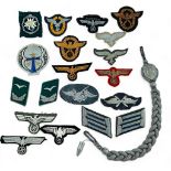 German Third Reich Interest: Various cloth patches including pair of Luftwaffe shoulder field