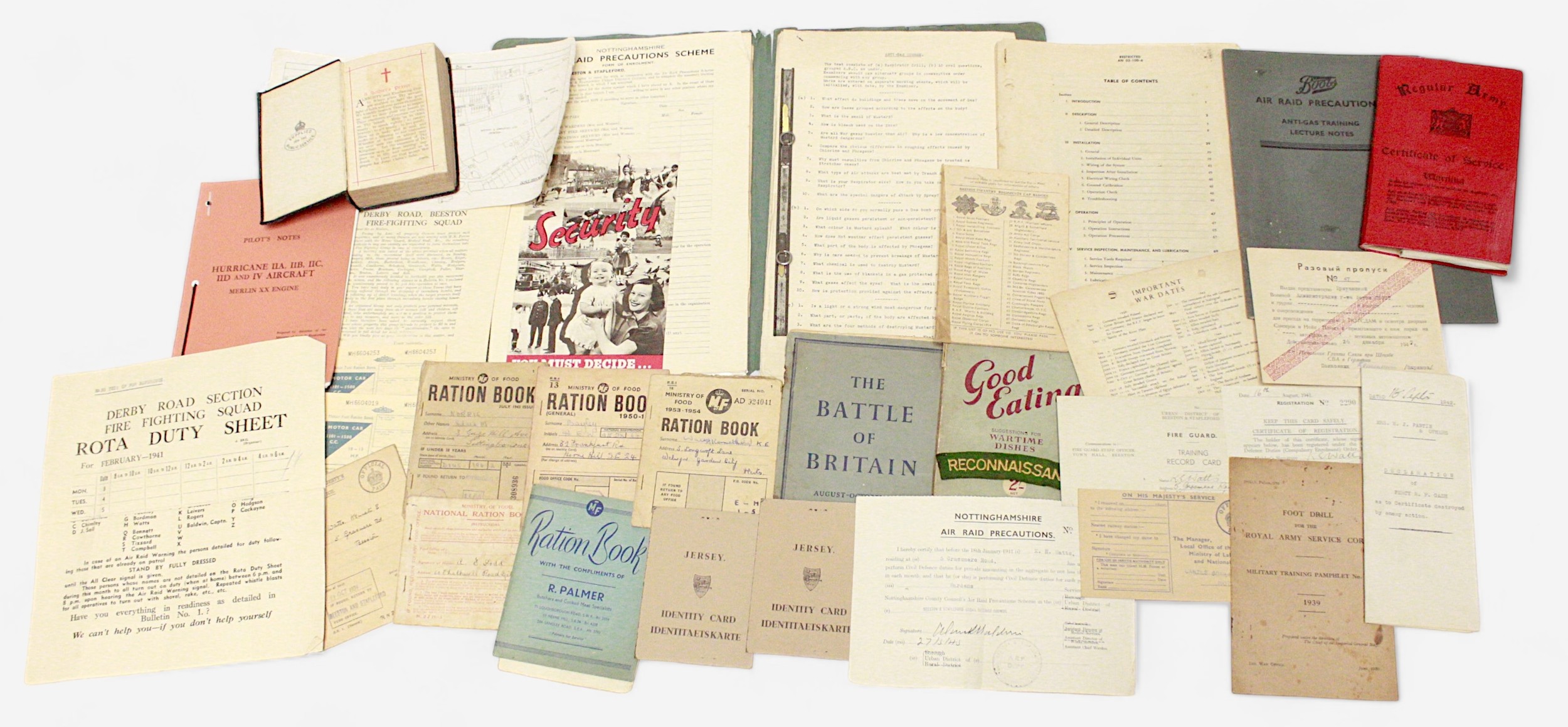 A collection of WWII documentation and ephemera, comprising Regular Army Certificate of Service