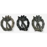 Three various WW2 German Third Reich Infantry Assault badges, various alloys and makers stamps, (3)