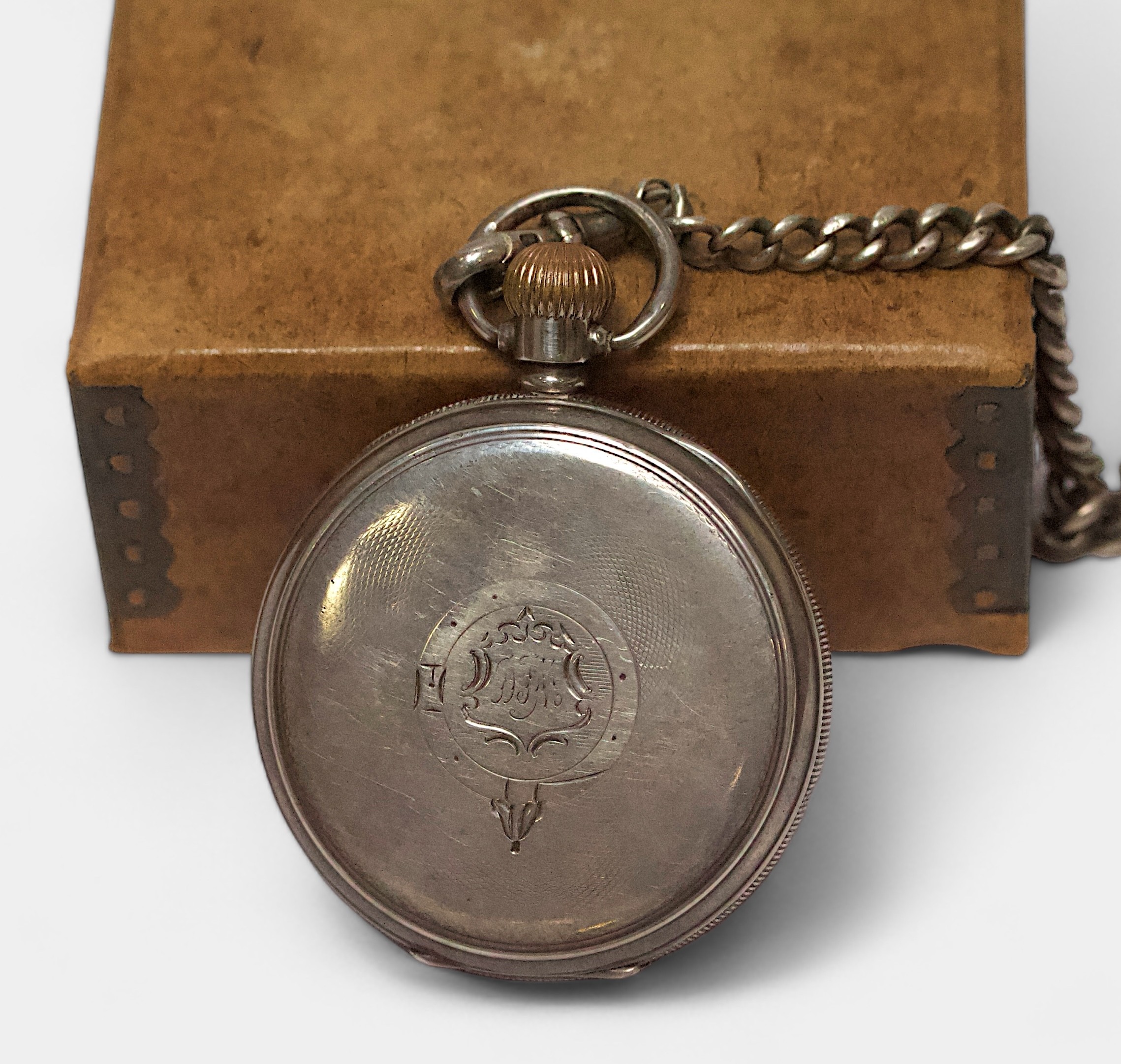 A silver-cased open face pocket watch by Waltham, the white enamel dial with Roman numerals denoting - Image 2 of 4