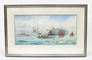 Colin M. Baxter (b.1963), ‘HMS Renown, returning from The Royal Tour to India, passing Spitbank Fort