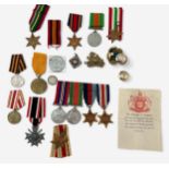 WW2 medals comprising a swing-mounted set of four and loose set of five, with addressed box, a