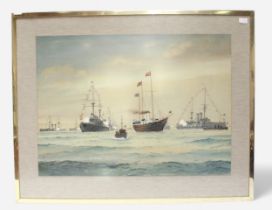 William C. Cluet (active c.1880-1920) ‘The Great Fleet Saluted The King’, signed, location noted