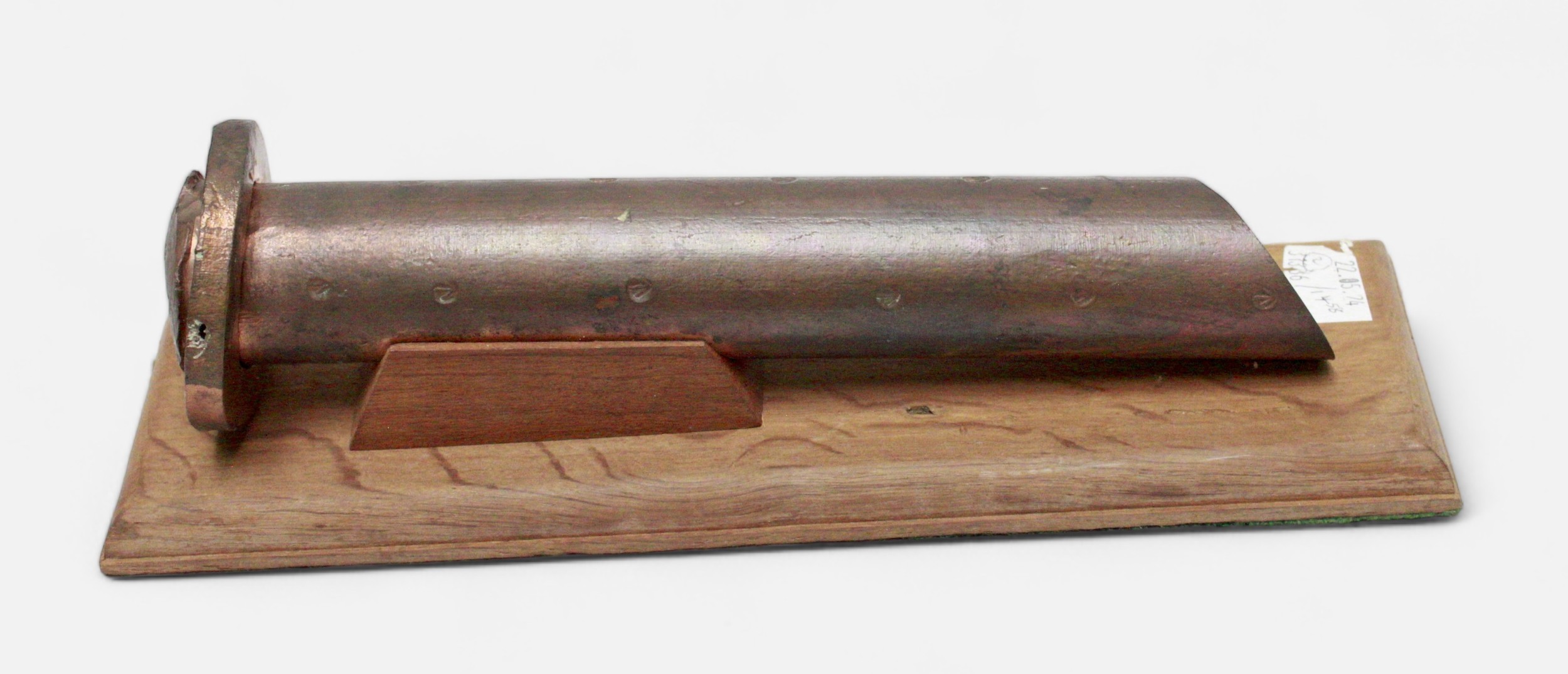 A large copper rivet, with multiple broad arrow stamps and mounted on fitted wooden stand, 33cm long - Image 3 of 4