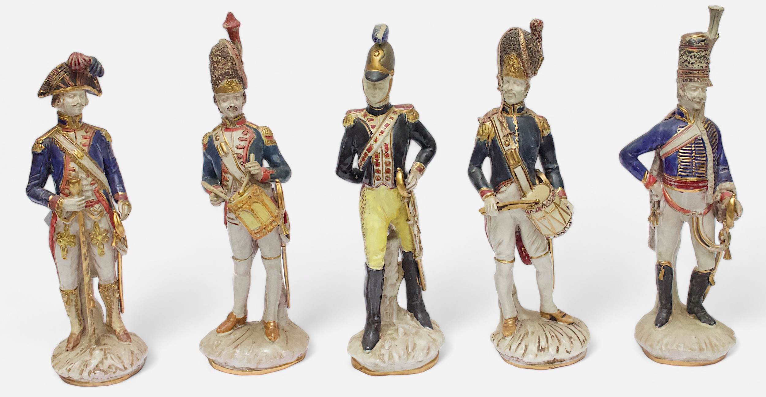 Twelve Italian Porcelain figures of French and European Military figures, each inscribed to the - Image 2 of 6