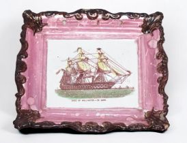 A Sunderland Lustre pottery wall ship plaque, ‘Duke of Wellington - 131 guns’, depicting a Naval