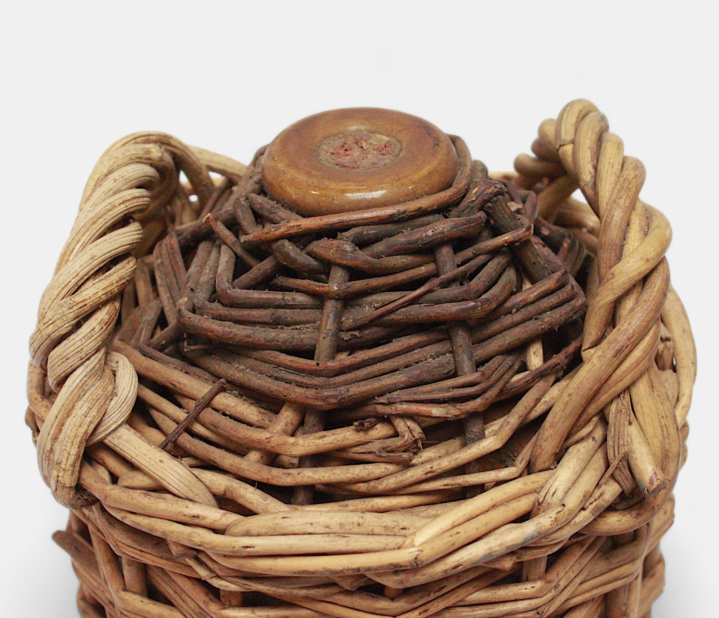 An empty Royal Navy Pusser's Rum stoneware pottery flagon in twin-handled wicker-work outer - Image 2 of 3