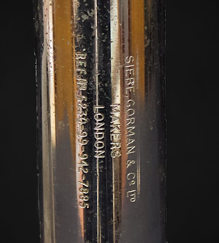 A chromium-plated four-pronged diving torch by Siebe Gorman & Co Ltd, with leather lanyard, 28cm - Image 2 of 3