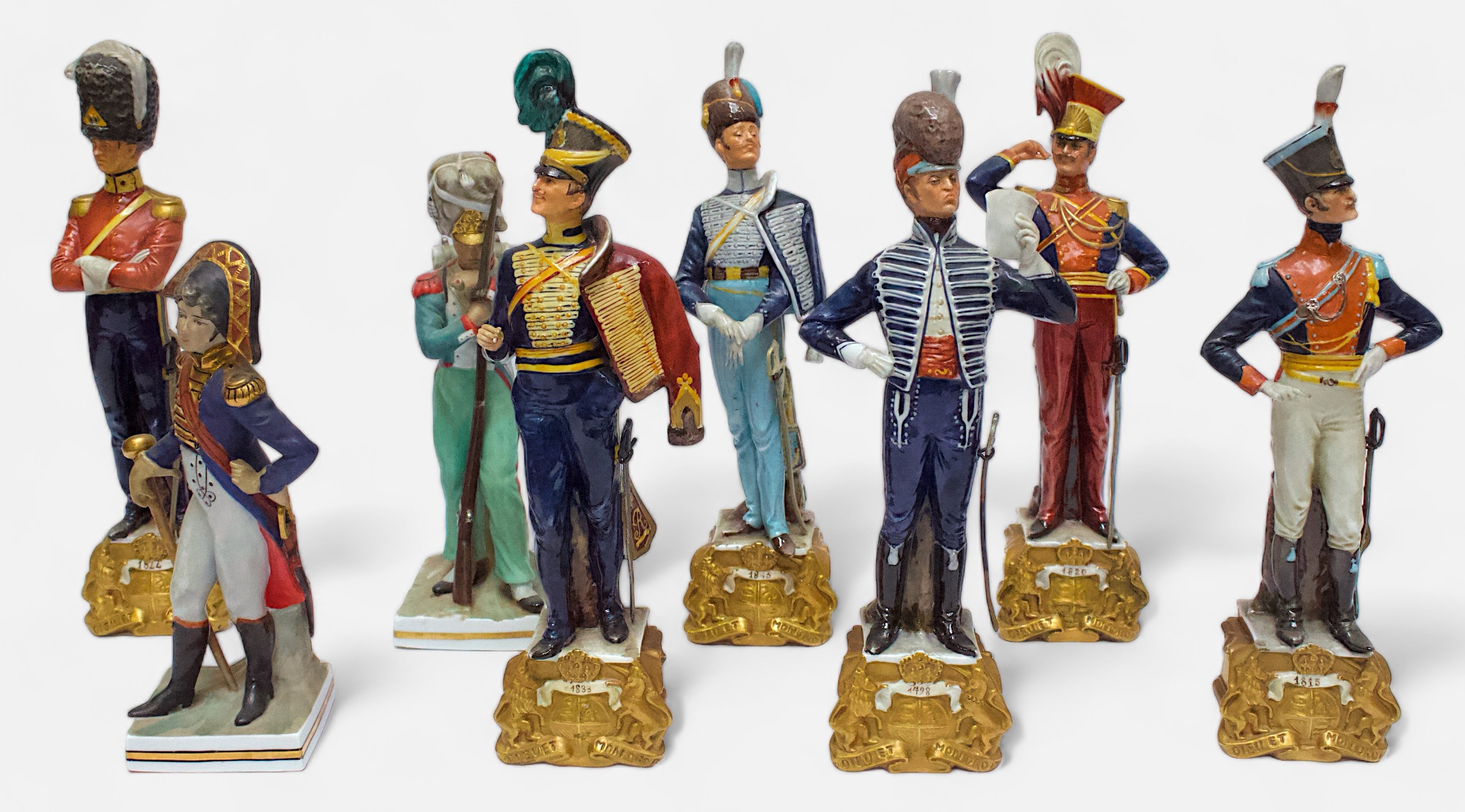 A set of six ‘Bruno Merli’ Porcelain figures of late 18th & 19th Century British Military