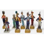 A set of six ‘Bruno Merli’ Porcelain figures of late 18th & 19th Century British Military