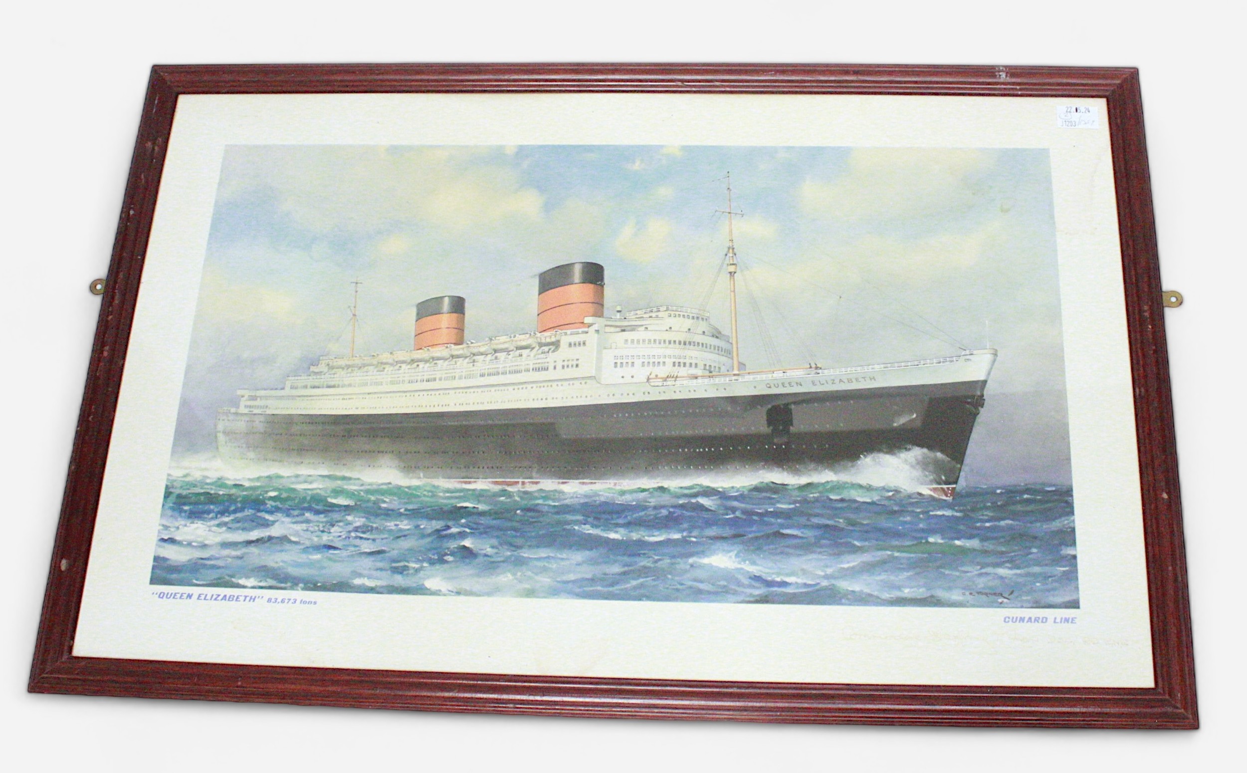 Two Cunard Line advertising posters for ‘Queen Elizabeth’ and ‘Queen Mary’, after Charles E - Image 2 of 3