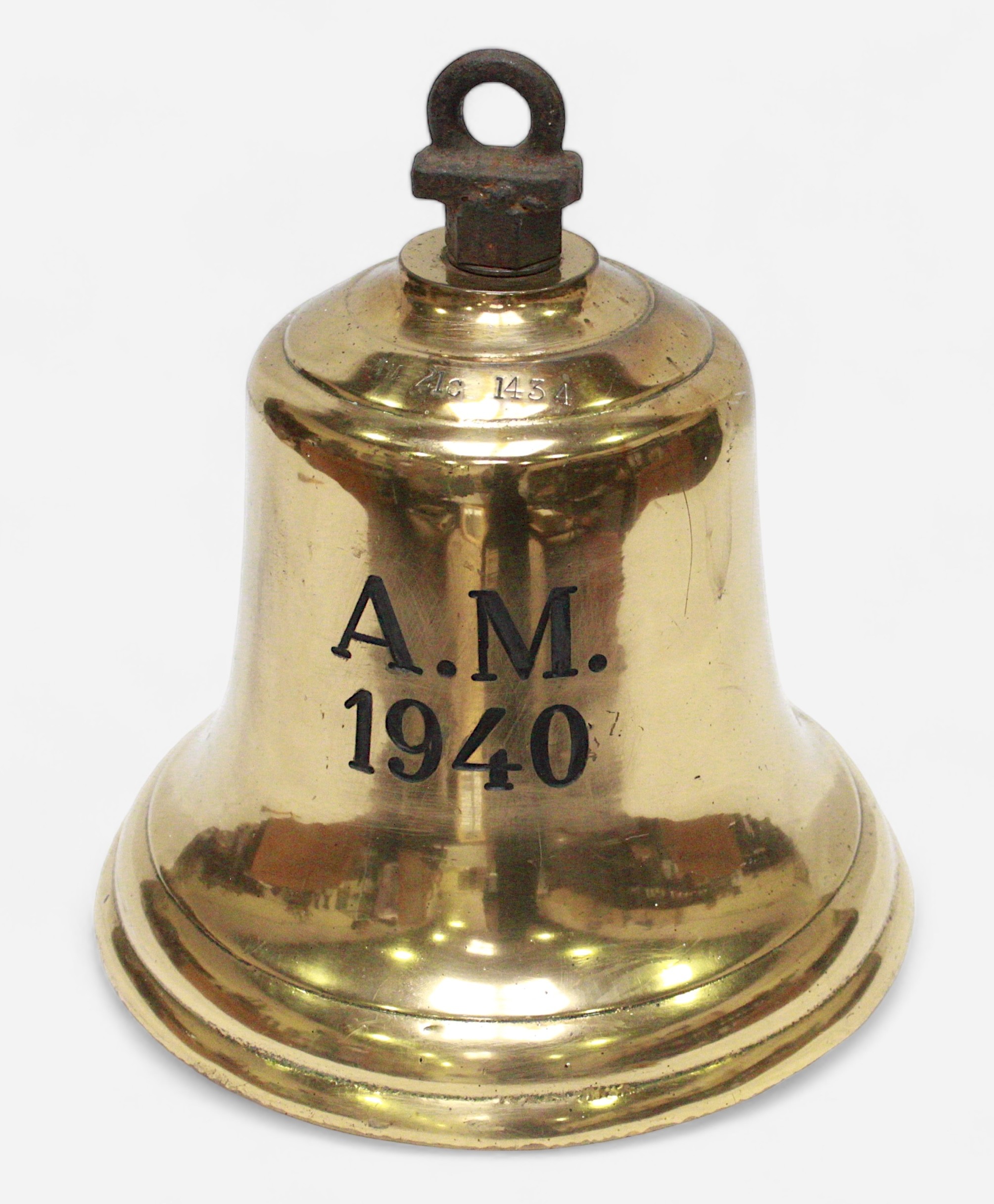A WWII Air Ministry bronze/copper alloy scramble bell, stamped with ‘A.M.’ and dated 1940, and