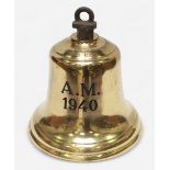 A WWII Air Ministry bronze/copper alloy scramble bell, stamped with ‘A.M.’ and dated 1940, and