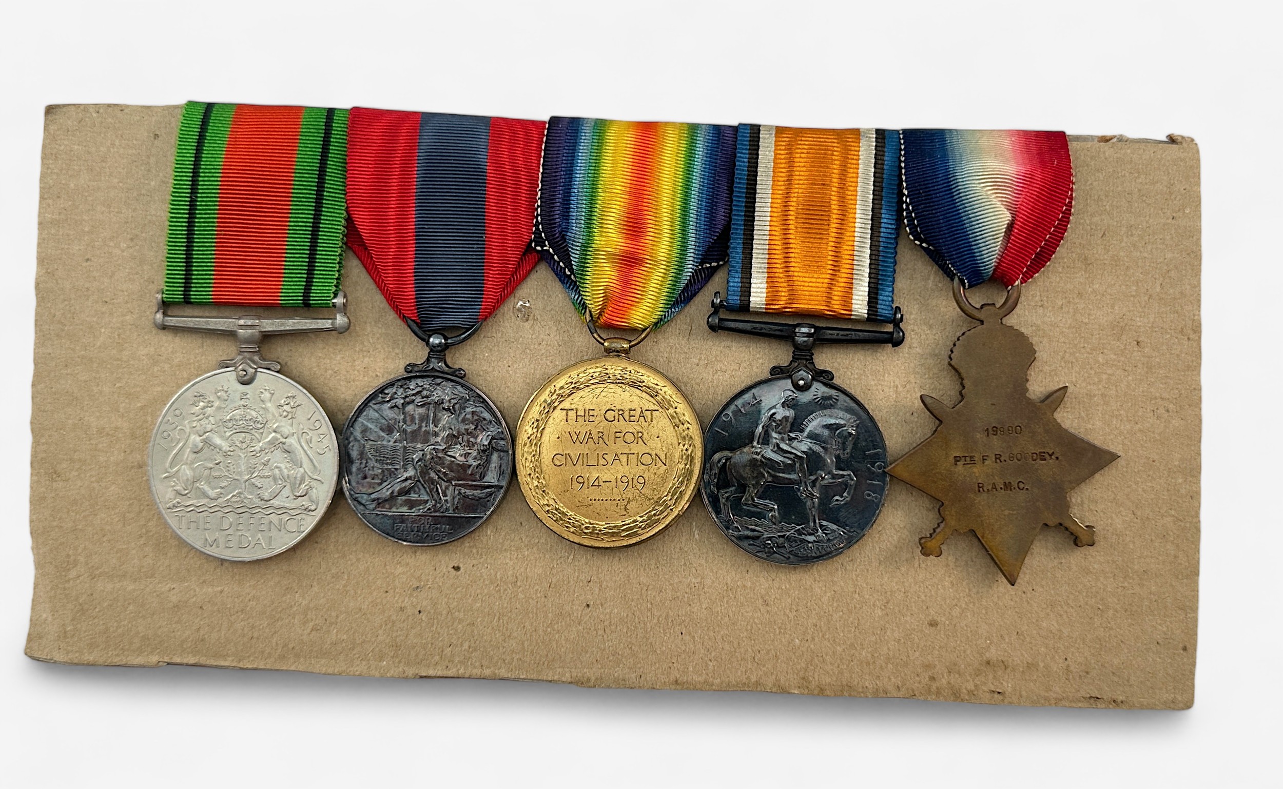 WW1 & WW2 Medal Group of Five to 19890 Pte F.R. Goodey R.A.M.C. comprising 1914 Mons Star with 5th - Image 2 of 2