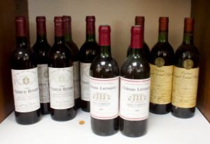 A collection of ten bottles of assorted vintage wine, comprising five bottles of Chateau Reverdi,