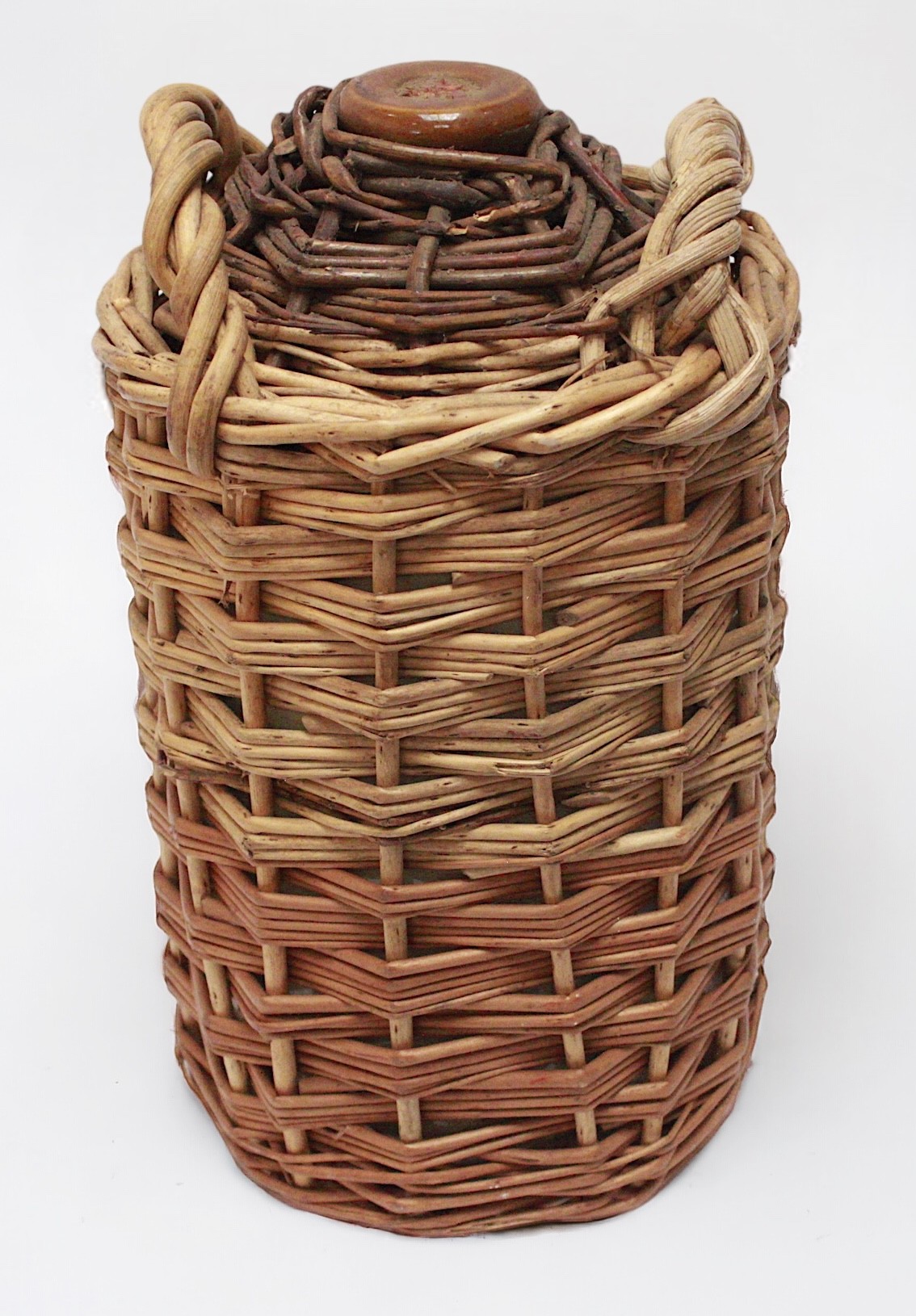 An empty Royal Navy Pusser's Rum stoneware pottery flagon in twin-handled wicker-work outer - Image 3 of 3