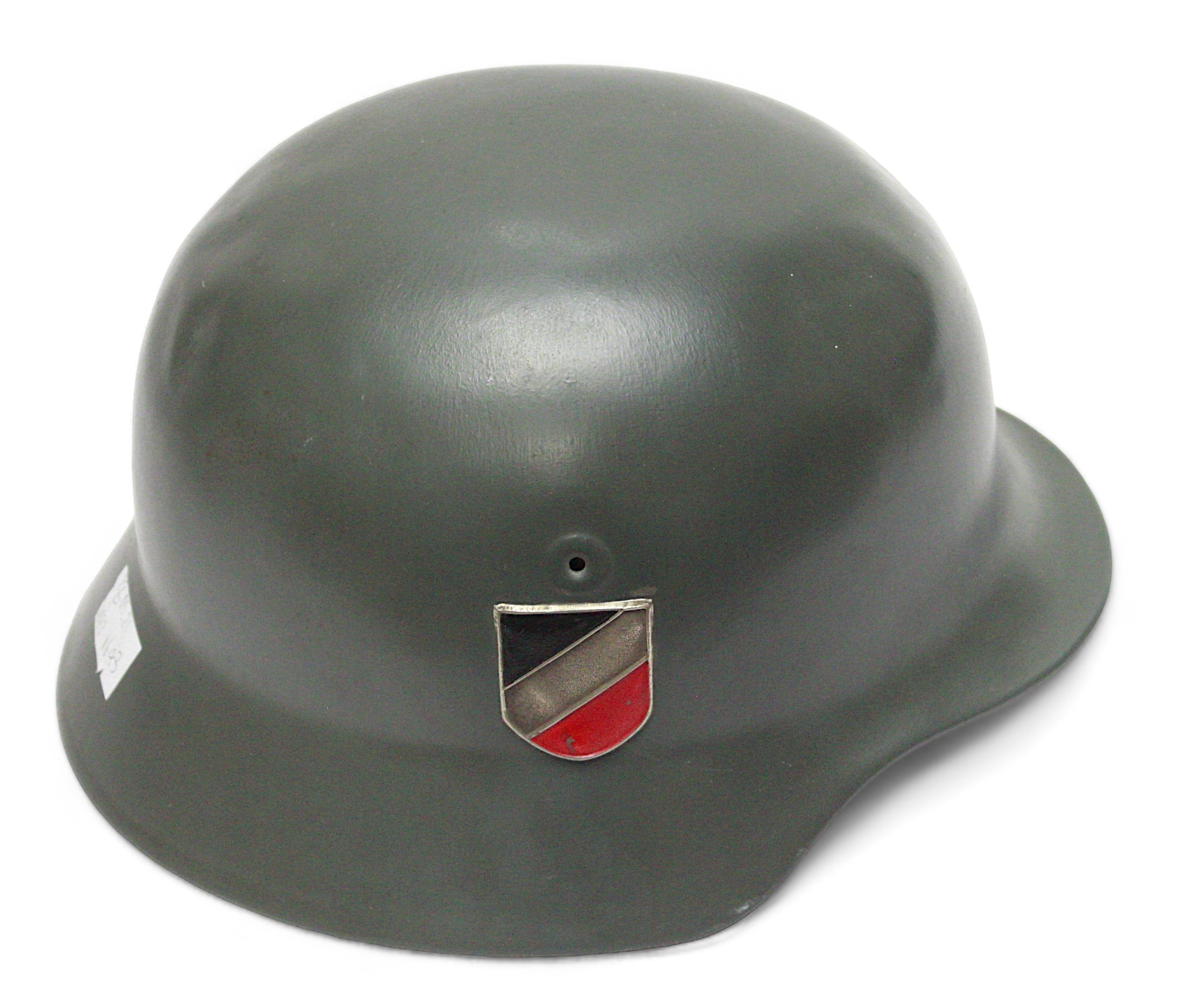 A WWII German Third Reich M40 helmet, with nine-tongue leather liner, repainted green and later - Image 3 of 4