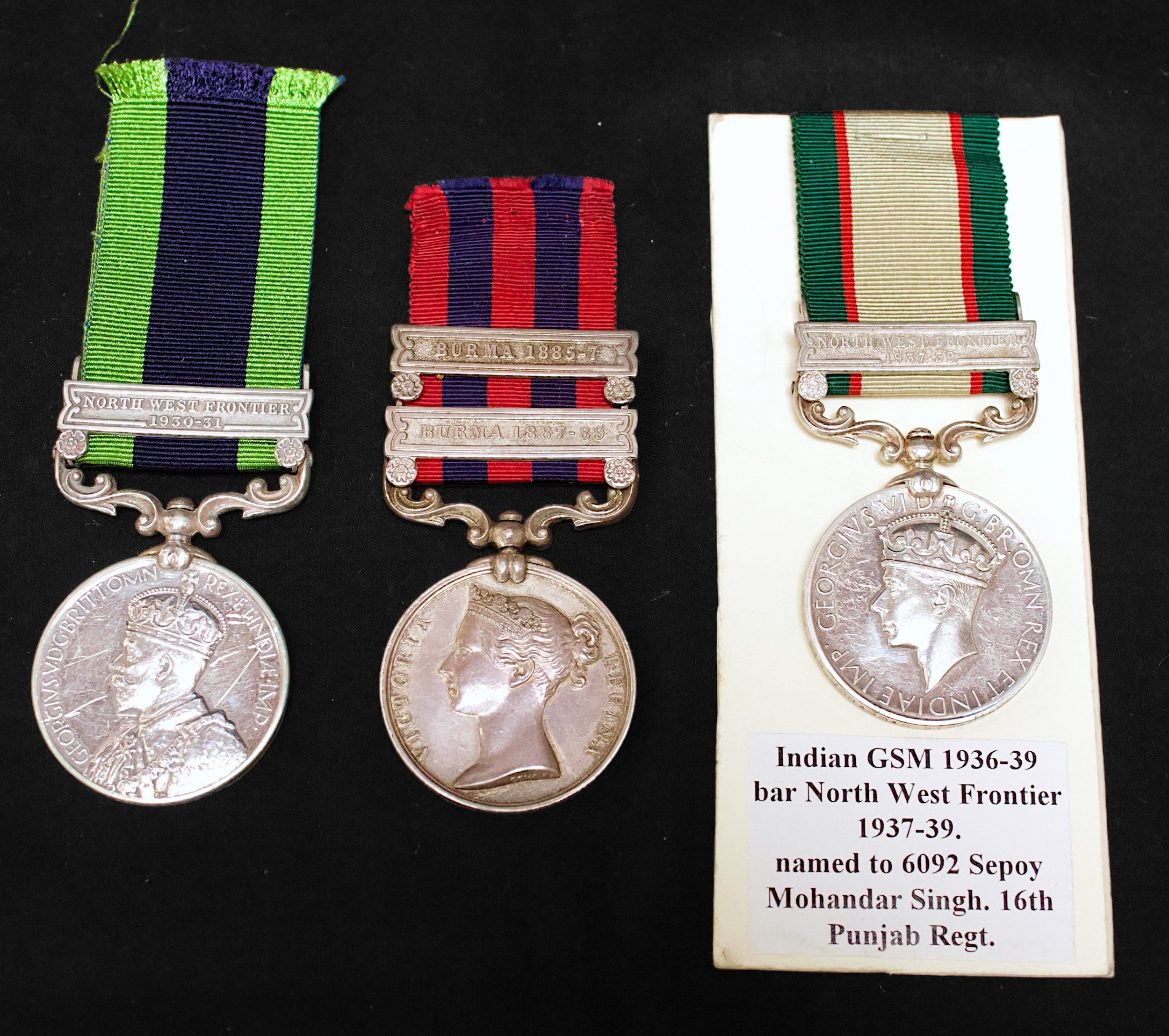 Three various India General Service medals, comprising Queen Victoria 1854 IGSM with Burma 1885-7