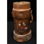 A 19th century Cordite carrier with Royal crest to front and leather carry handle, 31cm tall