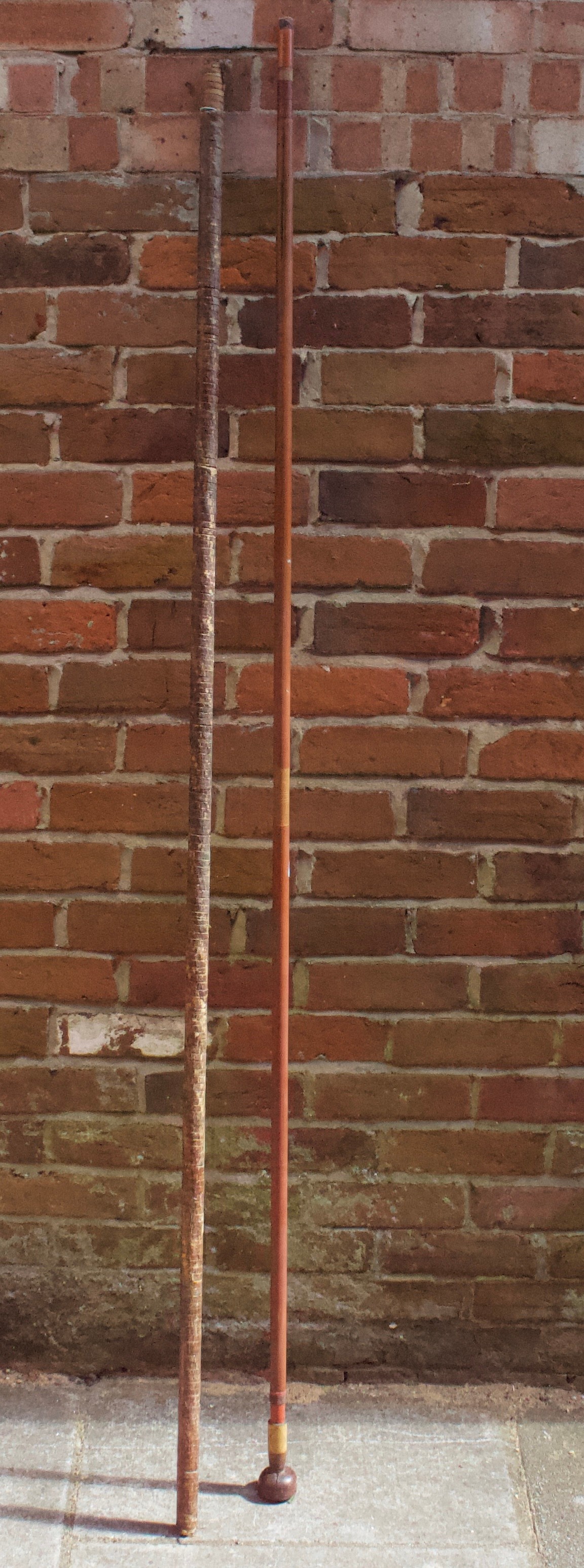 Two blow pipes with a collection of darts in bamboo containers and a curved dagger with sheath, - Image 8 of 8