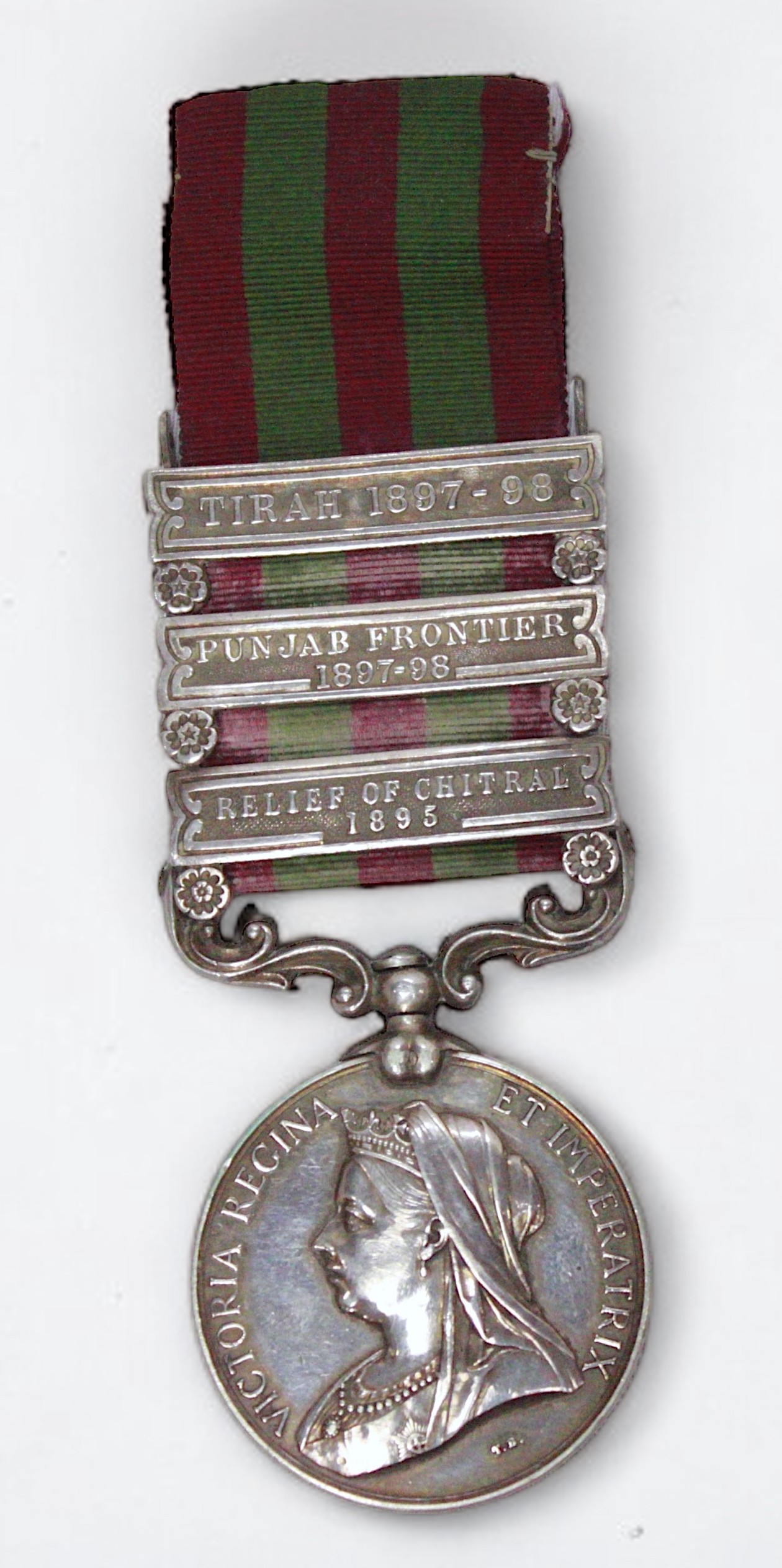 A QUEEN VICTORIA INDIA MEDAL 1896, with clasps for Relief of Chitral 1895, Punjab Frontier 1897-98