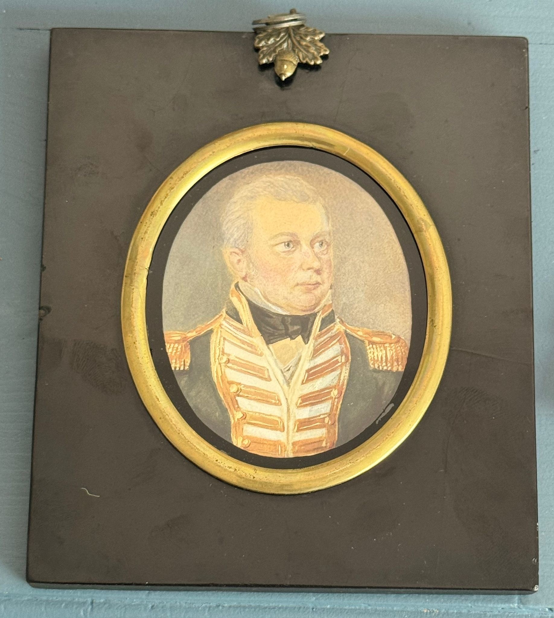 A mid-19th century oval head and shoulders portrait miniature of a Royal Navy Vice Admiral, with