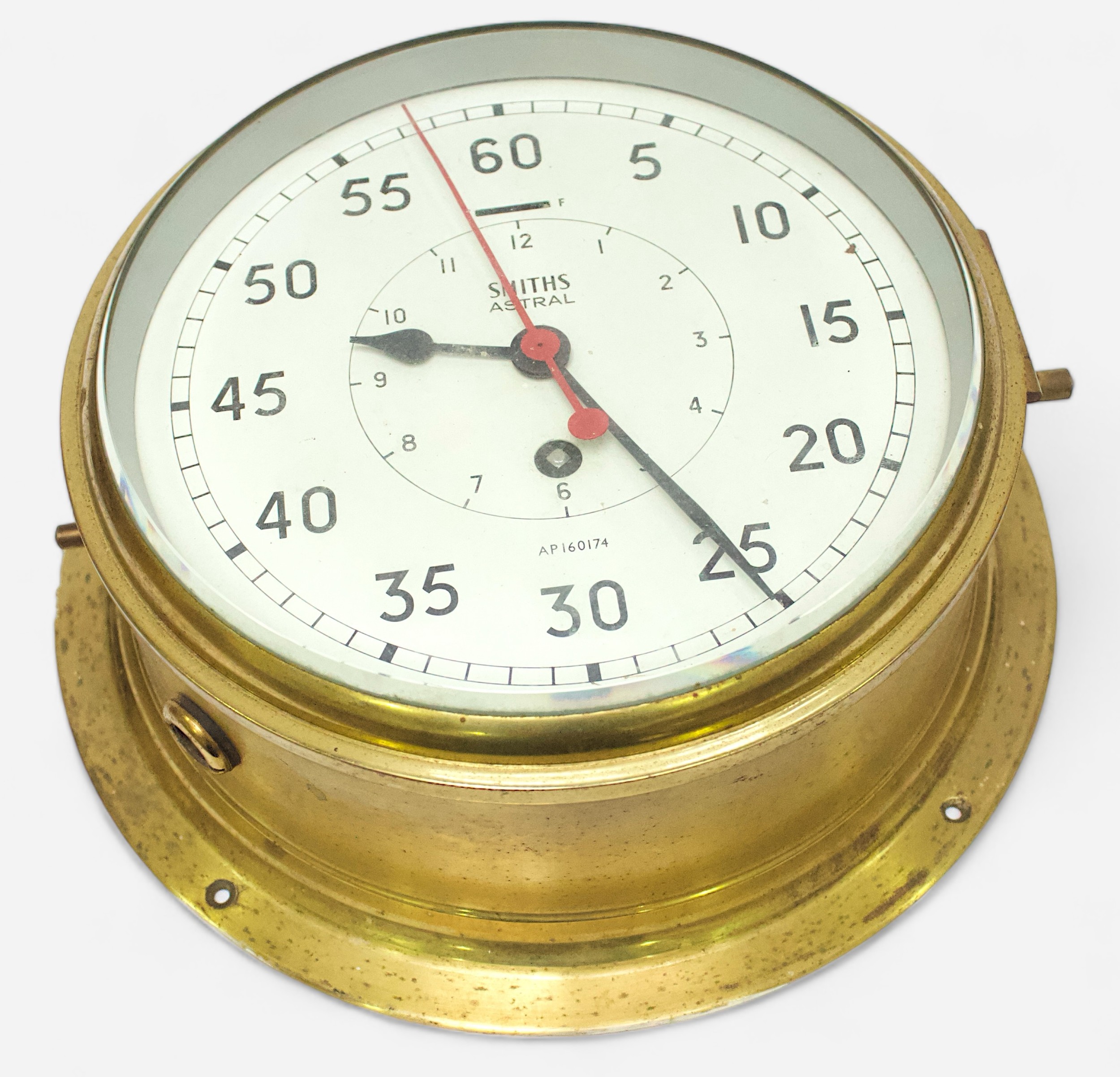 A WWII Smiths Astral brass cased military ship’s bulkhead clock, AP160174, the white painted with - Image 2 of 2