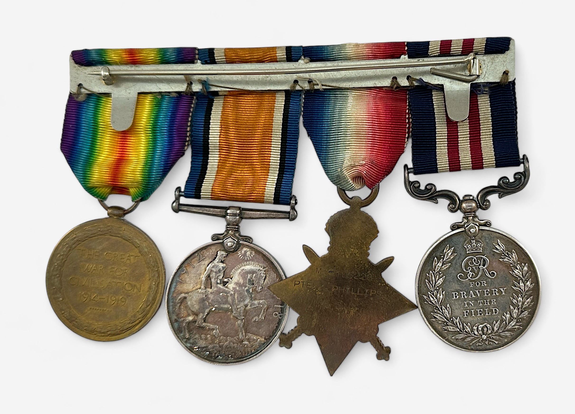 A WWI Military Medal group of four to M2-105228 Pte. A Phillips A.S.C. comprising MM, 1914-15 - Image 2 of 2