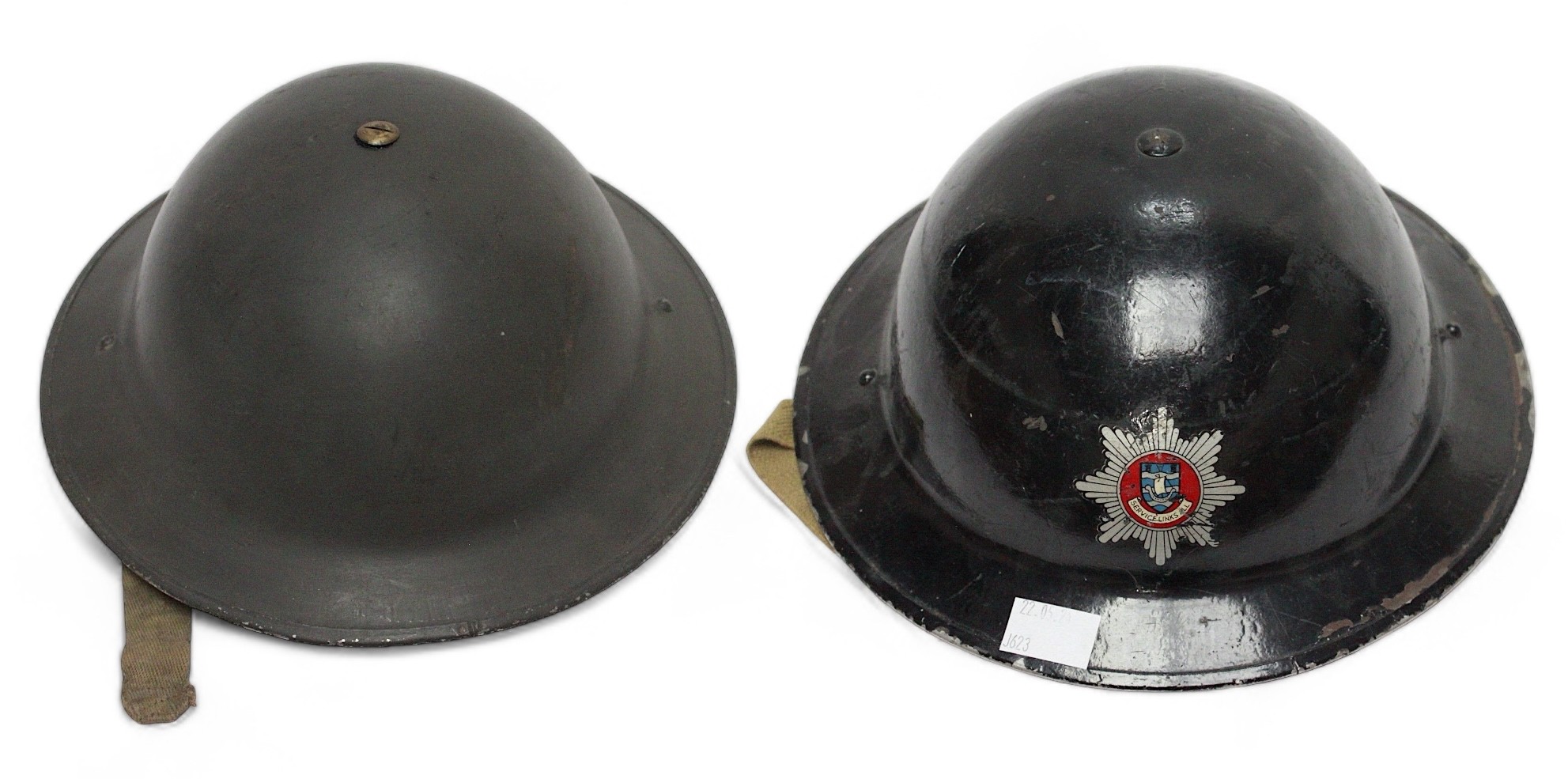 A black painted British WWII fire brigade steel helmet, with decal to front, numbered 431194 to - Image 6 of 6
