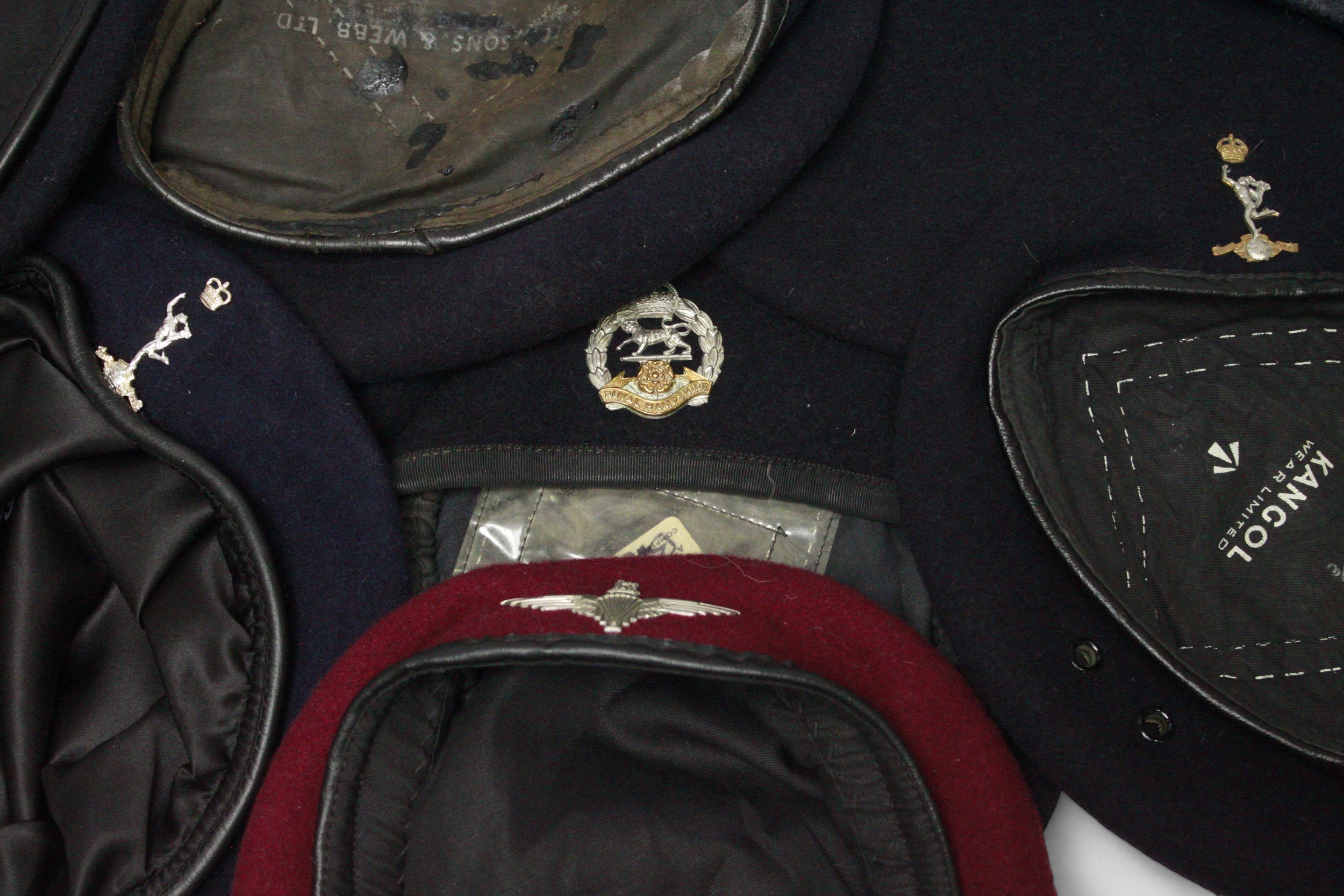 An RAF side cap and six British berets with cap badges for Para, Army Ordnance, Royal Hampshires, - Image 2 of 5