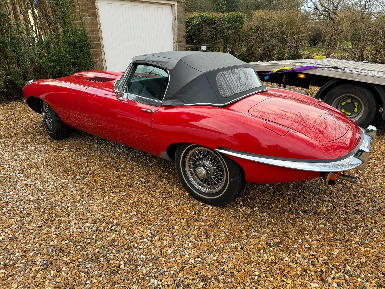 An E-Type Jaguar, Series 2 DOHC, Roadster, Registration No. D(XXX)7H, 4.2L engine, red with vinyl - Image 12 of 14