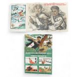 Three WWII Russian USSR propaganda posters produced by State Publishing House, Moscow, Leningrad,