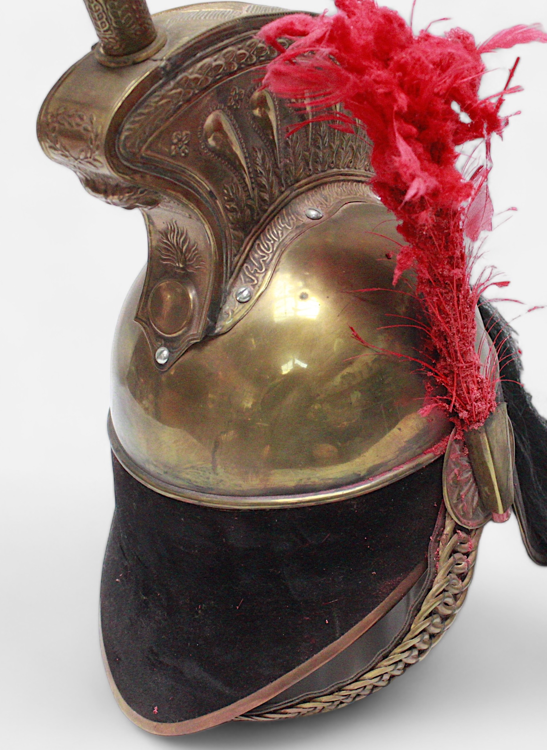 A 19th Century Cavalry Curassier Metal and Brass Helmet with plume, and a brass chain mail and - Image 2 of 4