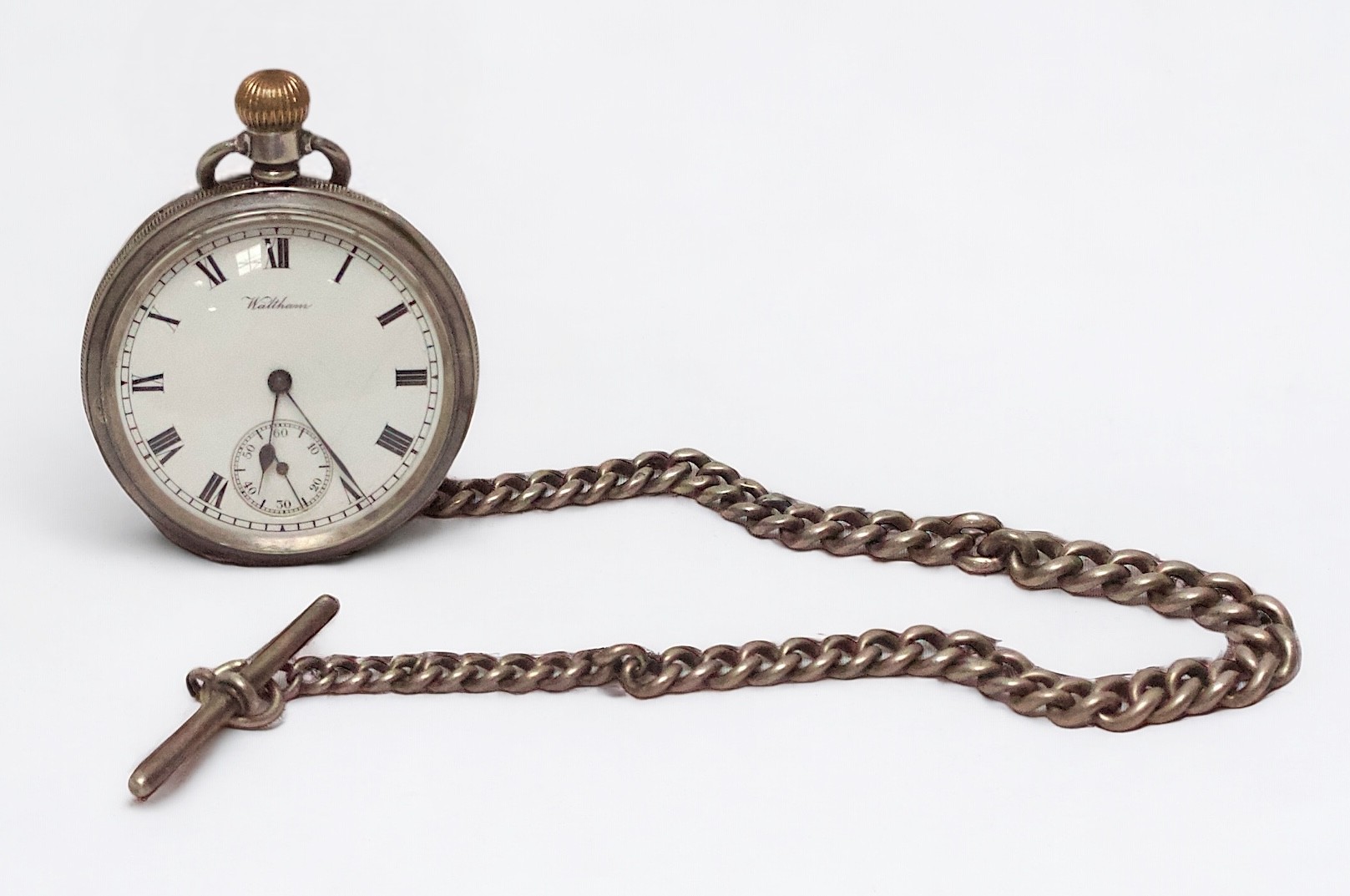 A silver-cased open face pocket watch by Waltham, the white enamel dial with Roman numerals denoting - Image 4 of 4