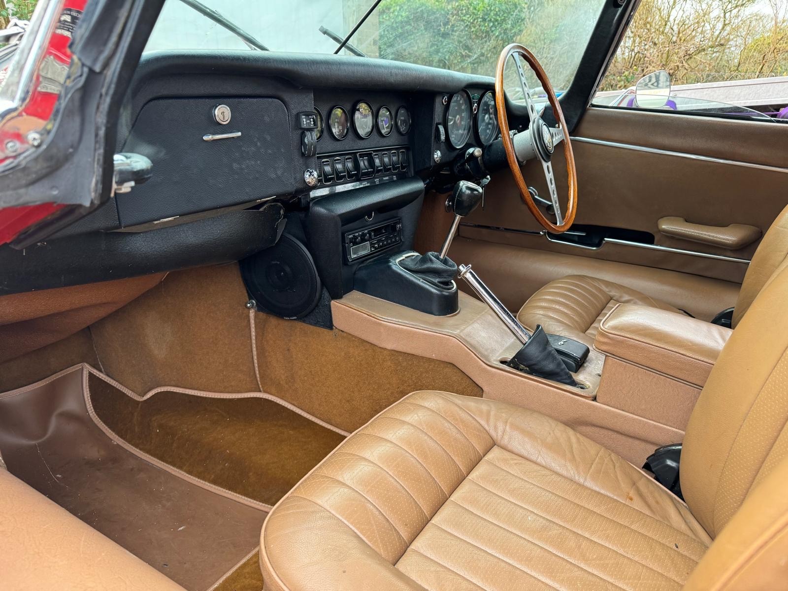 An E-Type Jaguar, Series 2 DOHC, Roadster, Registration No. D(XXX)7H, 4.2L engine, red with vinyl - Image 9 of 14