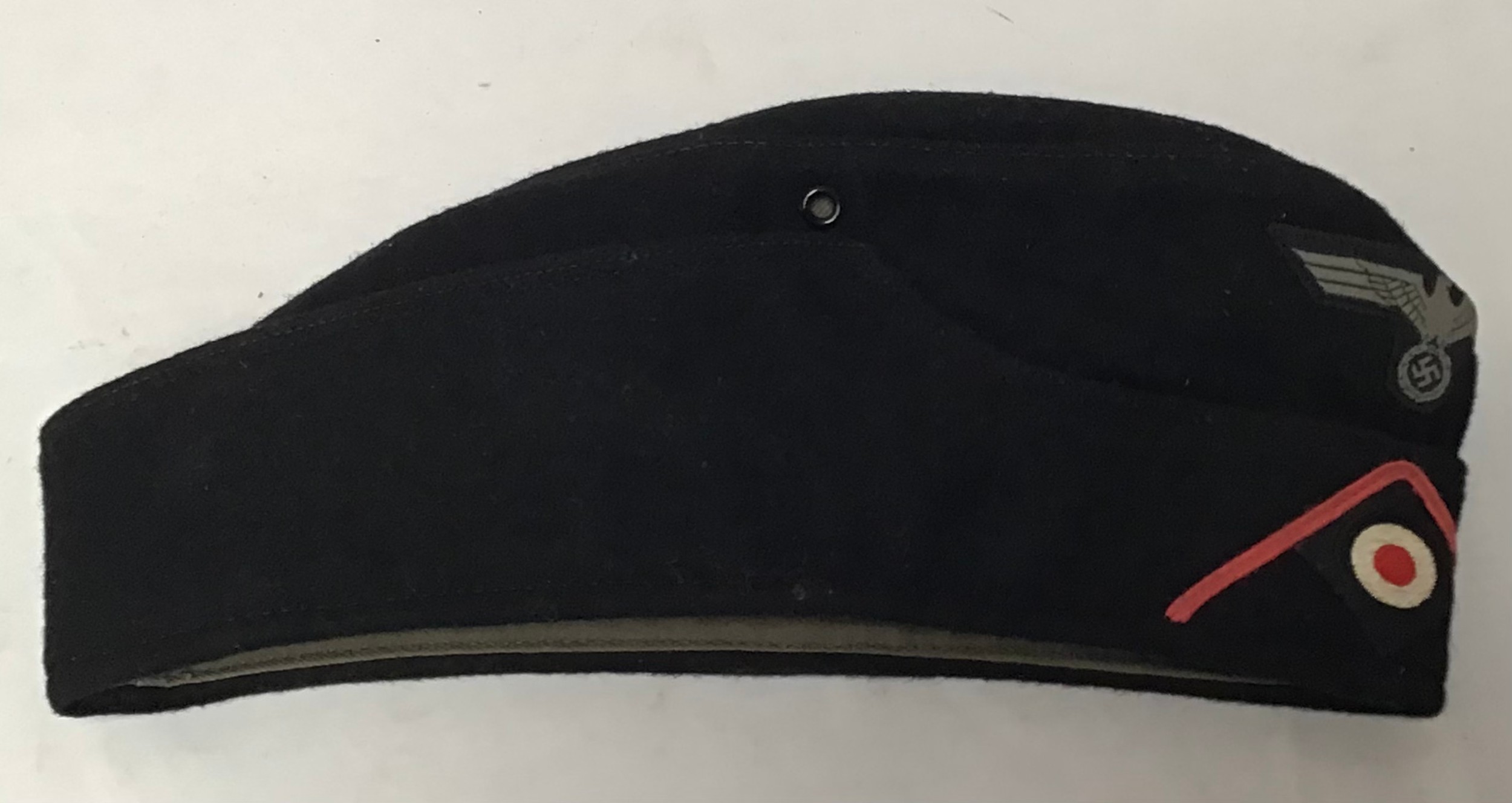 A German WWII Third Reich Heer Panzer M34/35 overseas NCO black wool garrison cap, maker’s stamp ‘ - Image 3 of 7