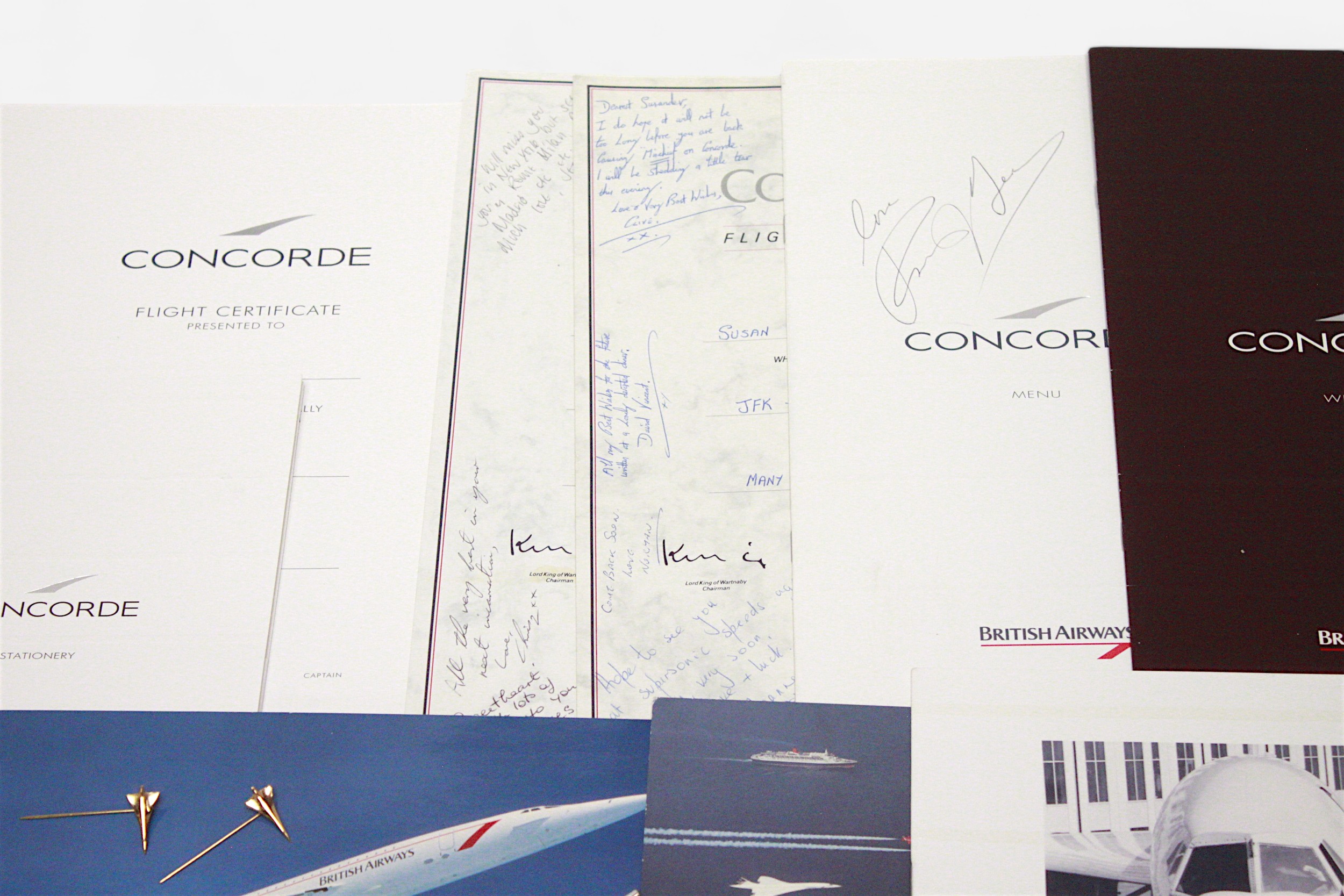 A small collection of assorted Concorde ephemera including signed flight certificates, a pen, a case - Image 3 of 4