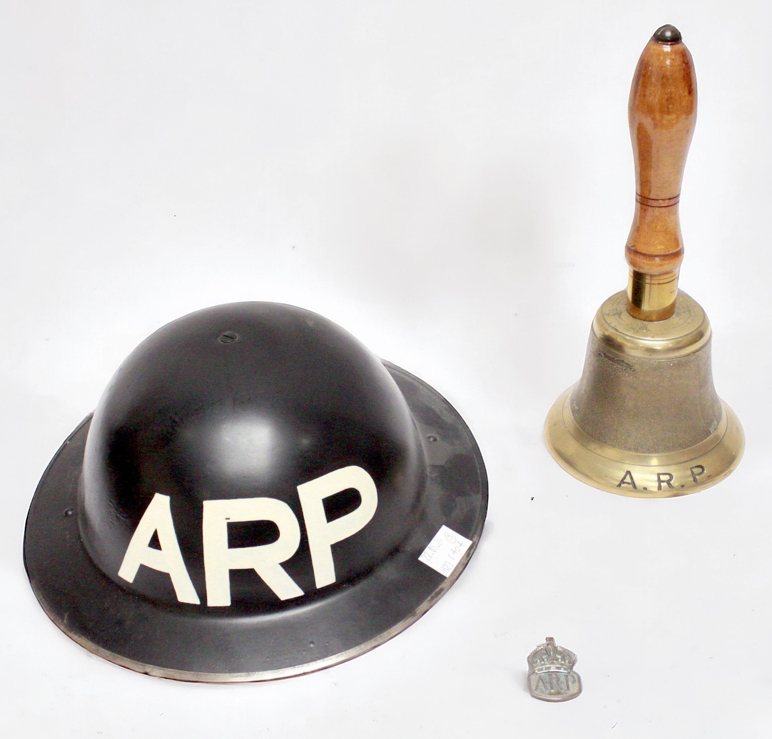 A WW2 Air Raid Precaution handbell, wooden gas alarm stamped 'A.R.P. W. CLEMENTS & Sons, 1939,' - Image 2 of 10